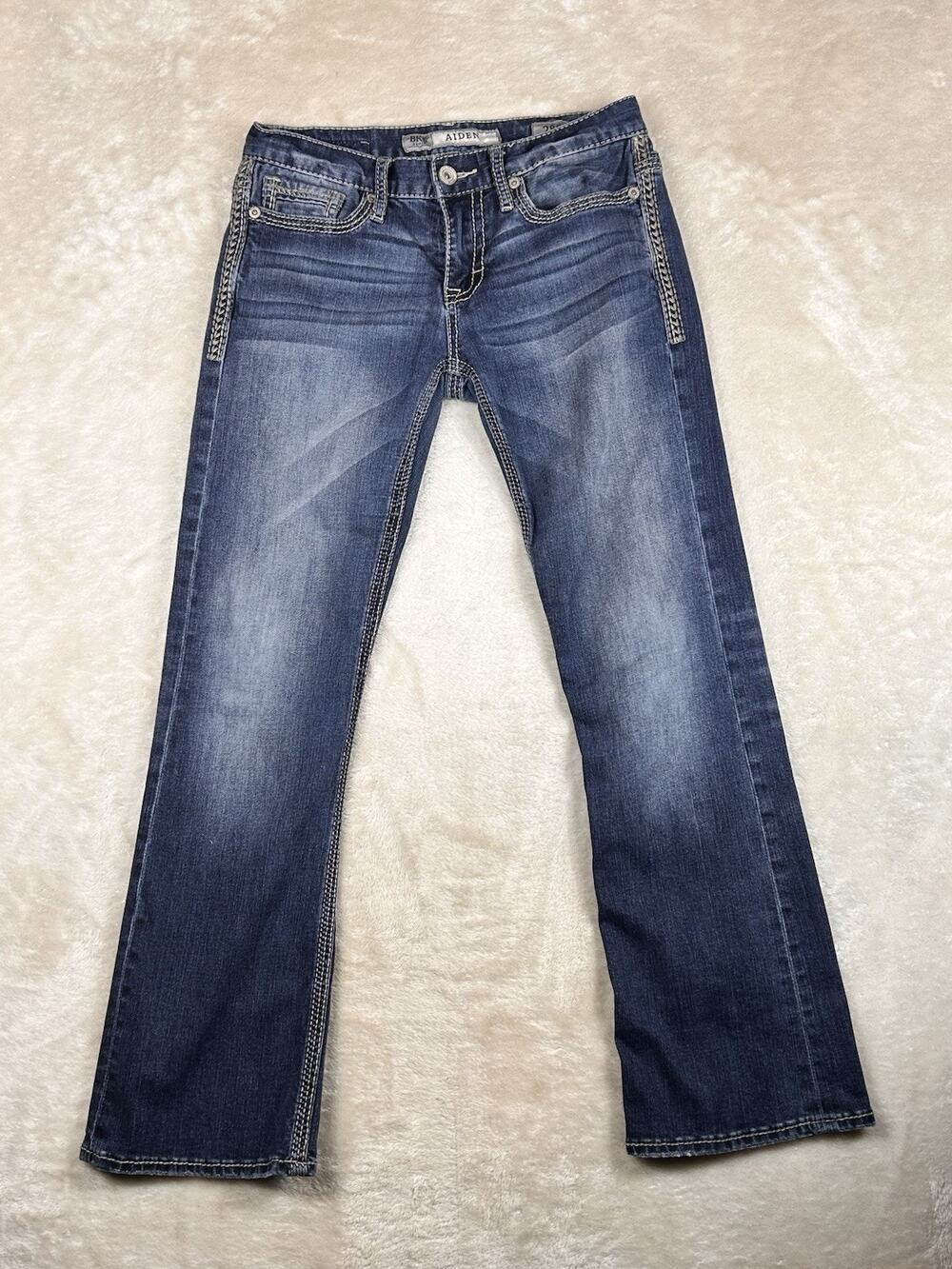 BKE Men’s Aiden Boot Stretch Slim Fit Low Rise Blue Denim Jeans Size 28S x 30